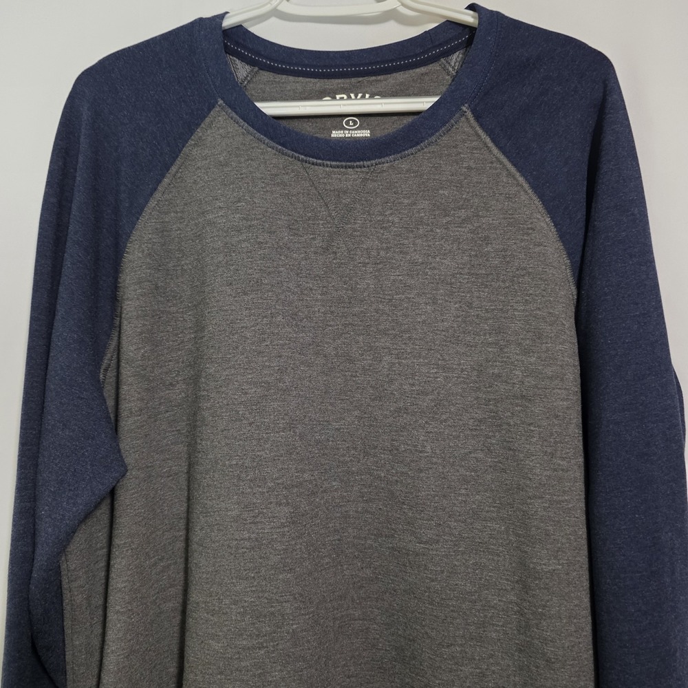 Orvis Shirt Mens Large Gray Navy Long‎ Sleeve Raglan Classic Collection Stretch